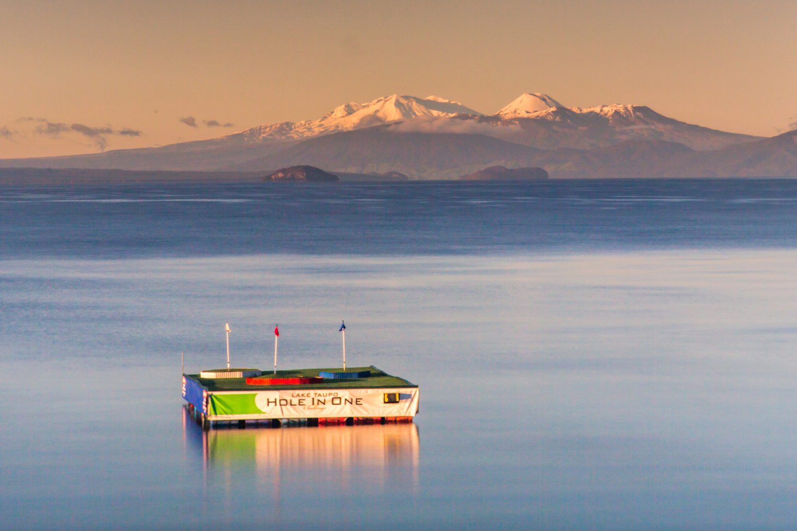 Hole in One Challenge floating pontoon on lake Taupo.